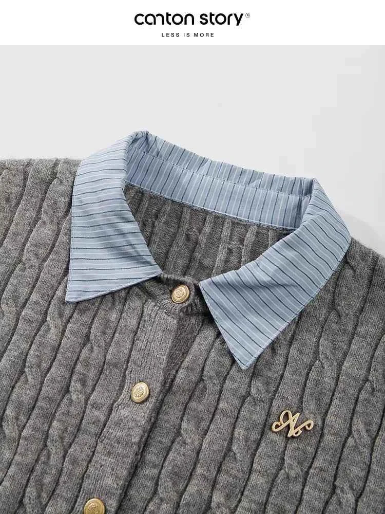 Women's Grey Cardigan Knitted Sweater