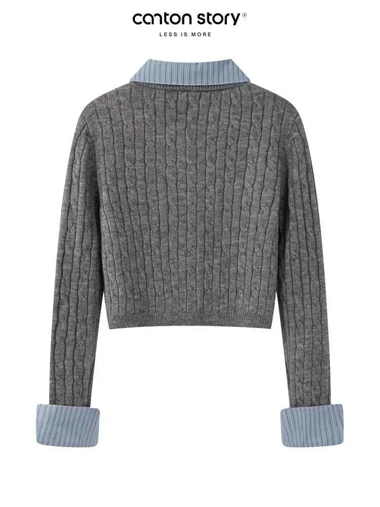 Women's Grey Cardigan Knitted Sweater
