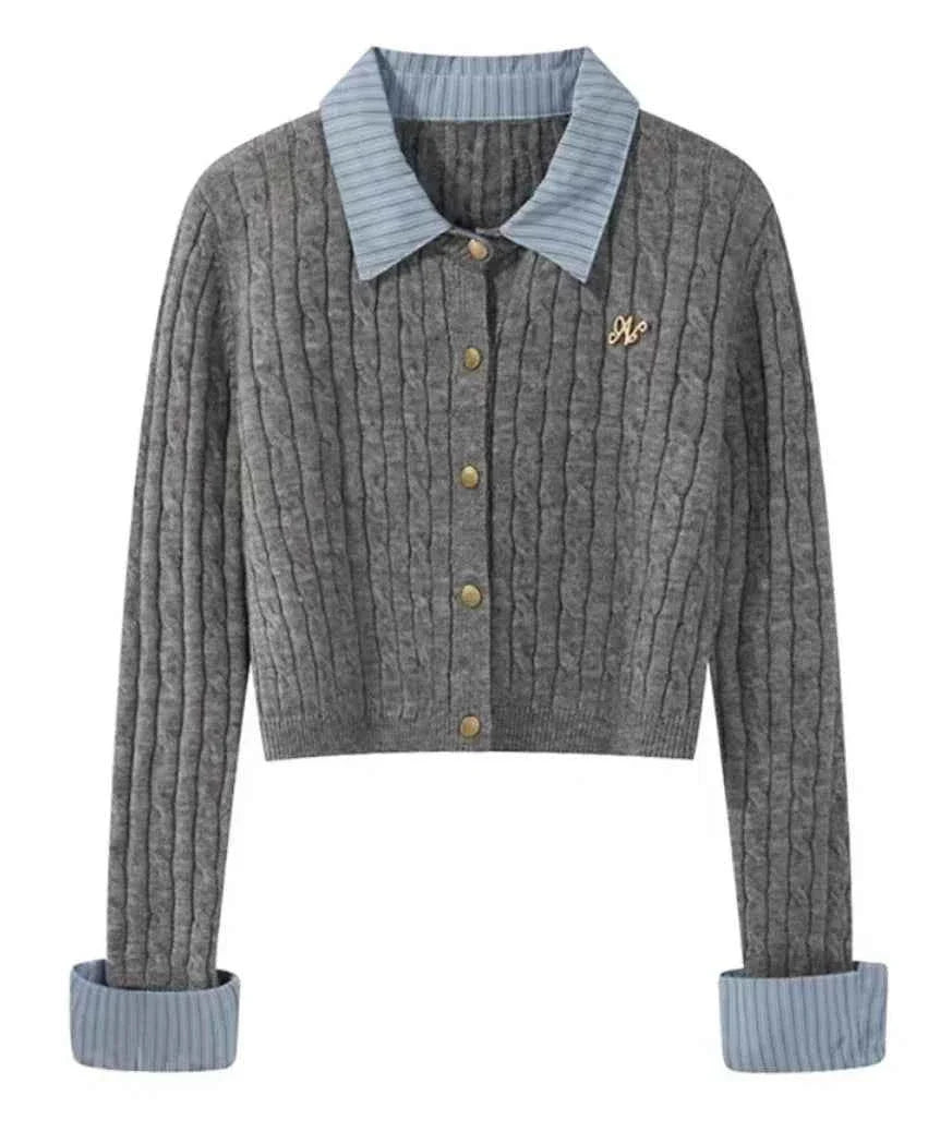 Women's Grey Cardigan Knitted Sweater