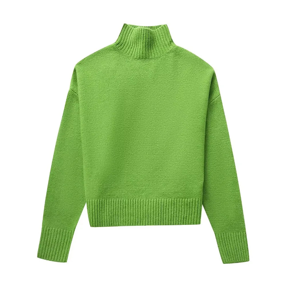 Women’s Half High Neck Soft Knit Pullover Sweater - green / M