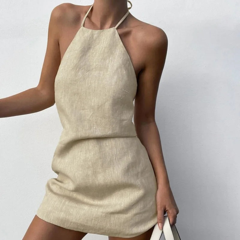 Women’s Halter Backless Dress Summer - LightKhaki / S