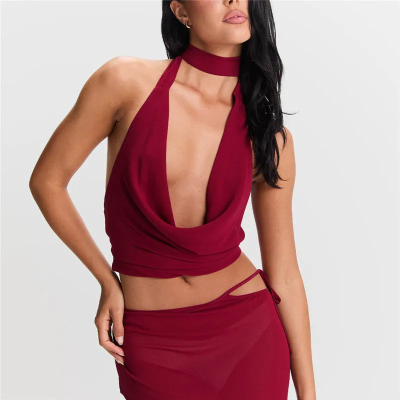 Women’s Halter Neck Vest Sleeveless Open Back Tank Top - A / L