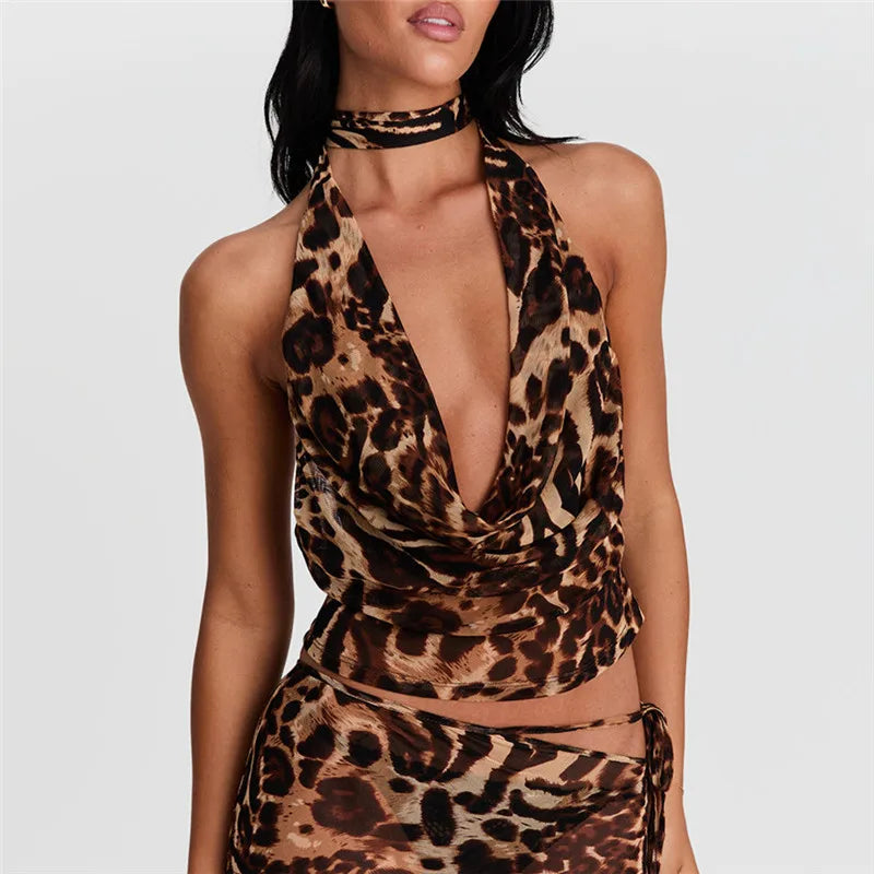 Women’s Halter Neck Vest Sleeveless Open Back Tank Top - C / L