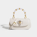 Women’s Handbags Bamboo Handle High-grade Leather - Creamy-white