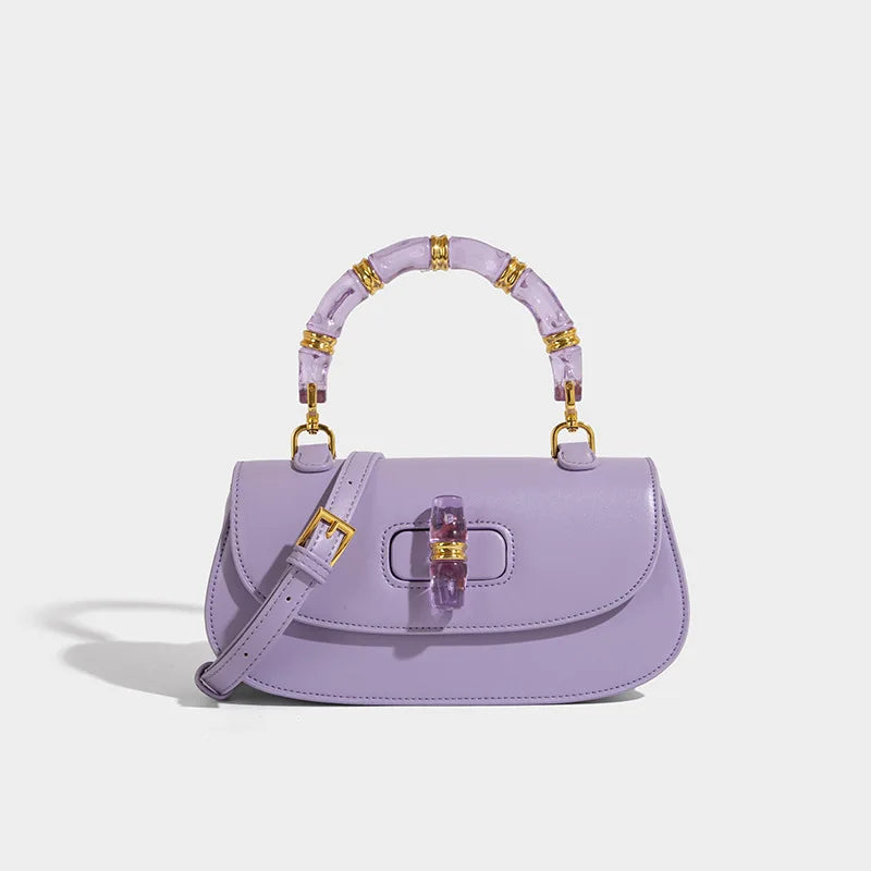 Women’s Handbags Bamboo Handle High-grade Leather - Purple