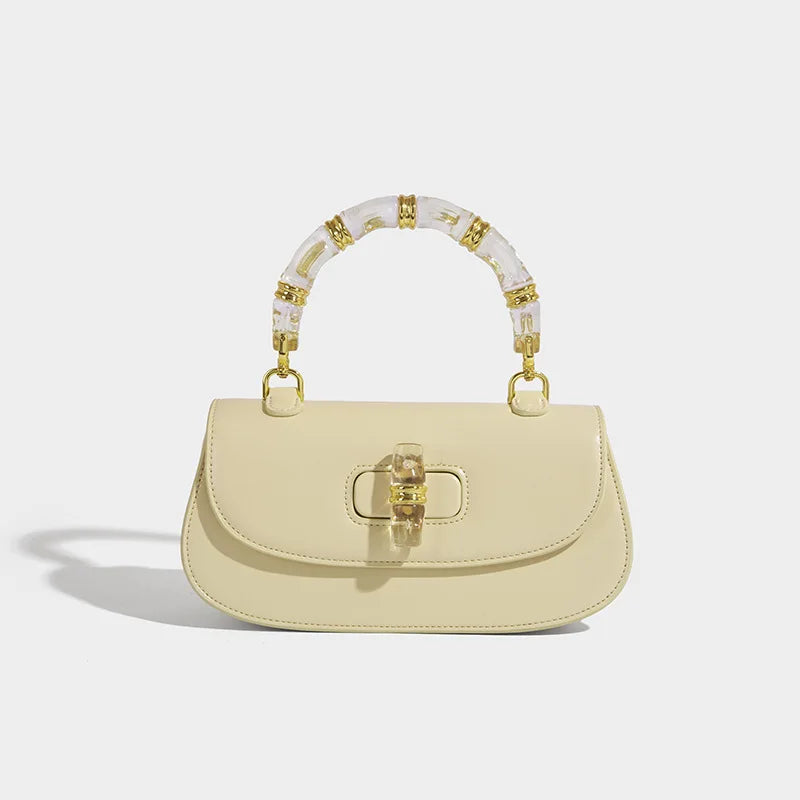 Women’s Handbags Bamboo Handle High-grade Leather - Yellow