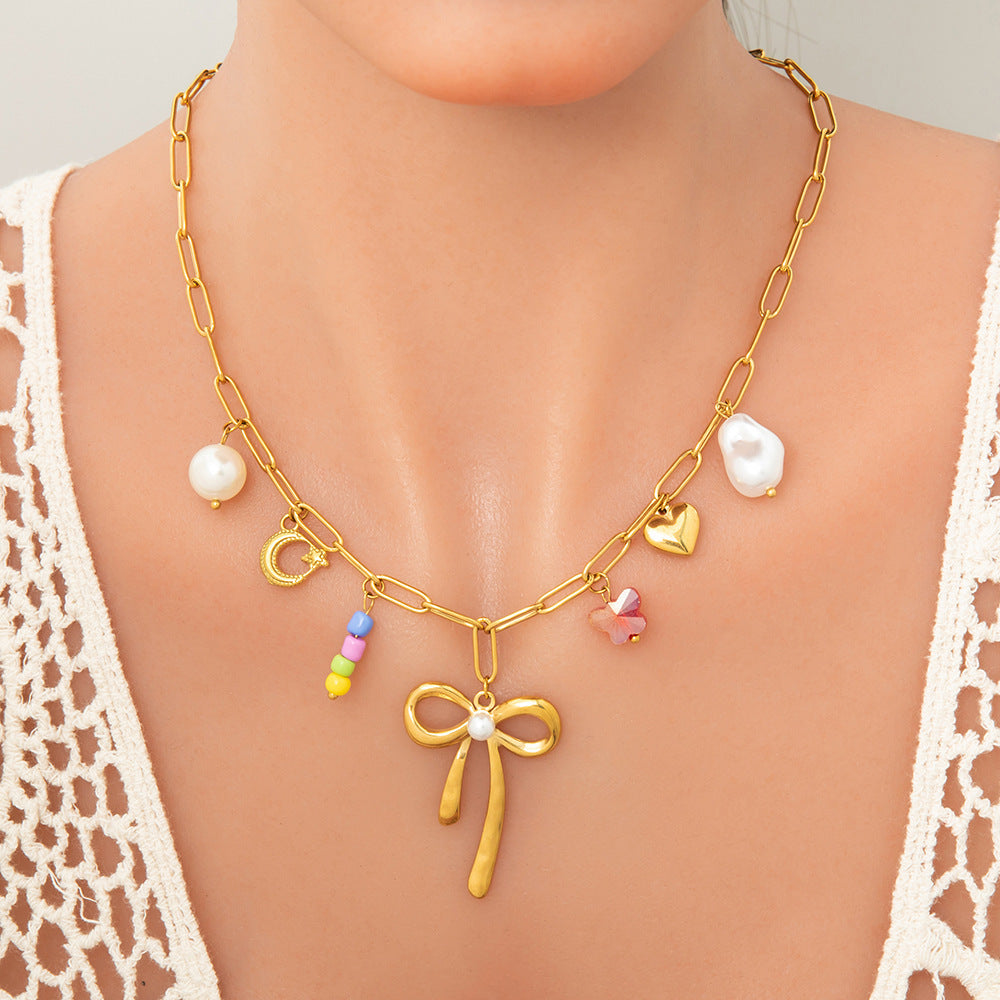 Women’s Handmade Stainless Steel 18K Dold Pearl Necklace - electronic accessories