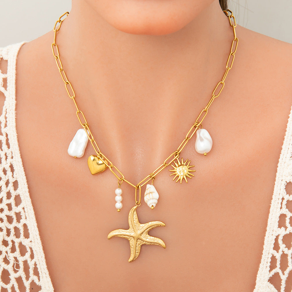 Women’s Handmade Stainless Steel 18K Dold Pearl Necklace - electronic accessories