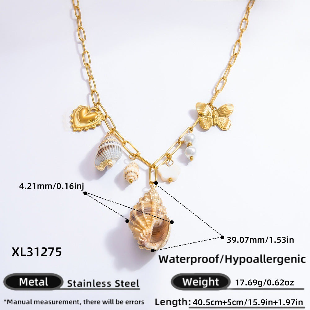 Women’s Handmade Stainless Steel 18K Dold Pearl Necklace - XL31275 / electronic accessories