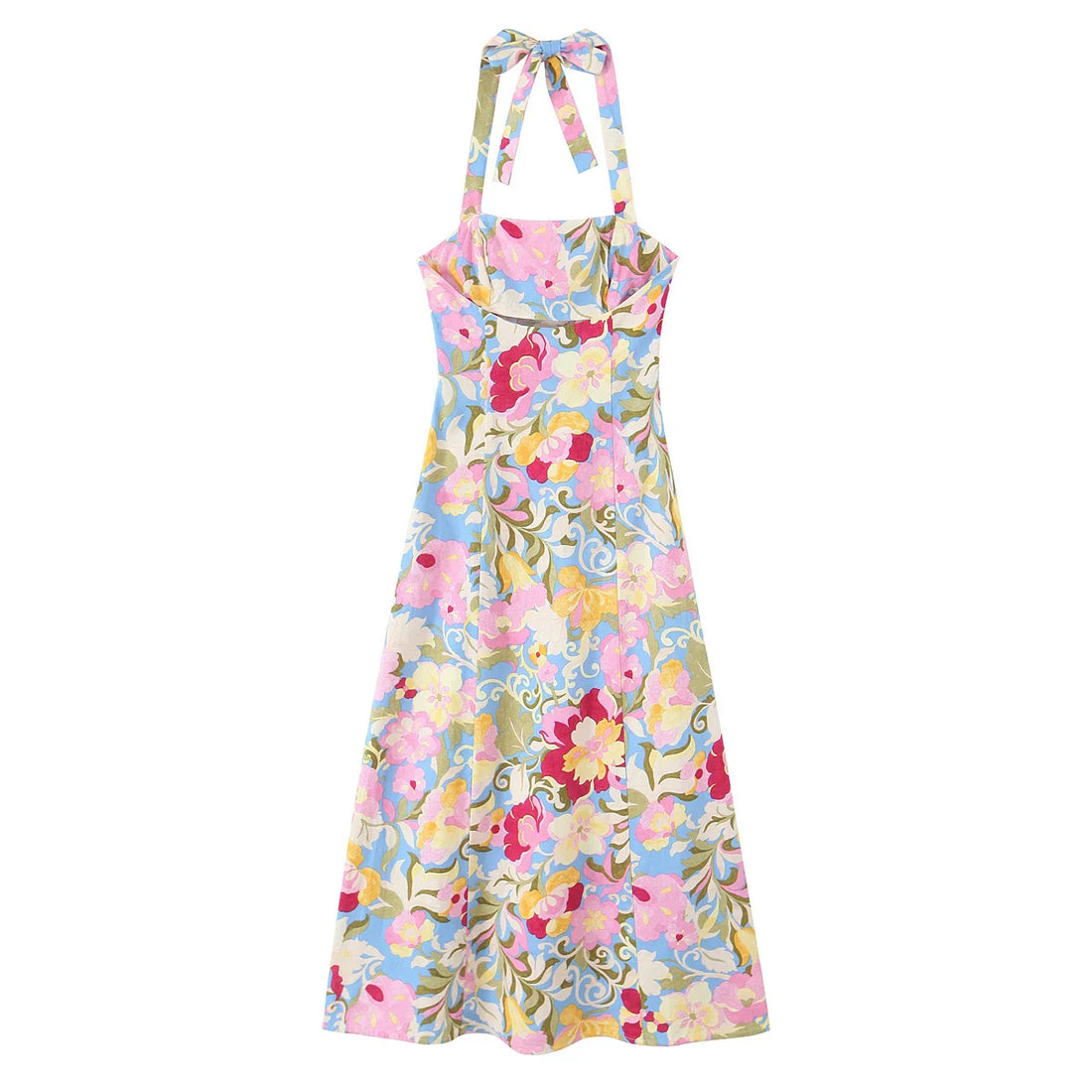 Women's Hanging Neck Strap Pleated Long Dress