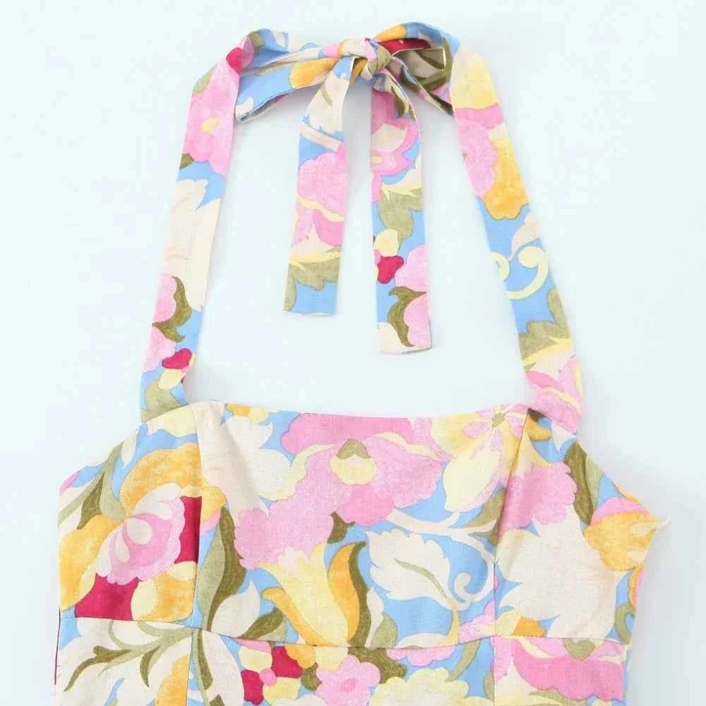 Women's Hanging Neck Strap Pleated Long Dress