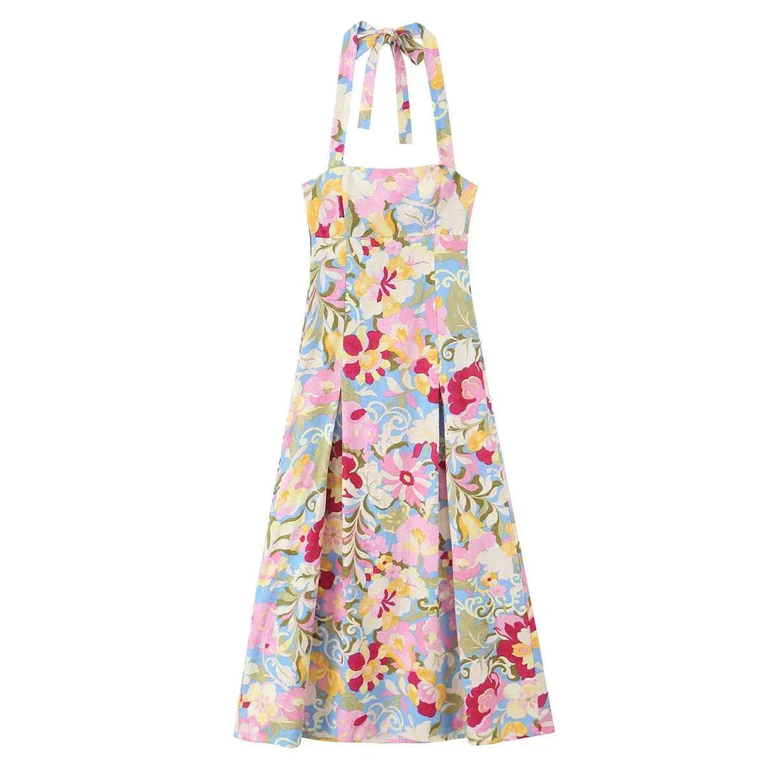 Women's Hanging Neck Strap Pleated Long Dress