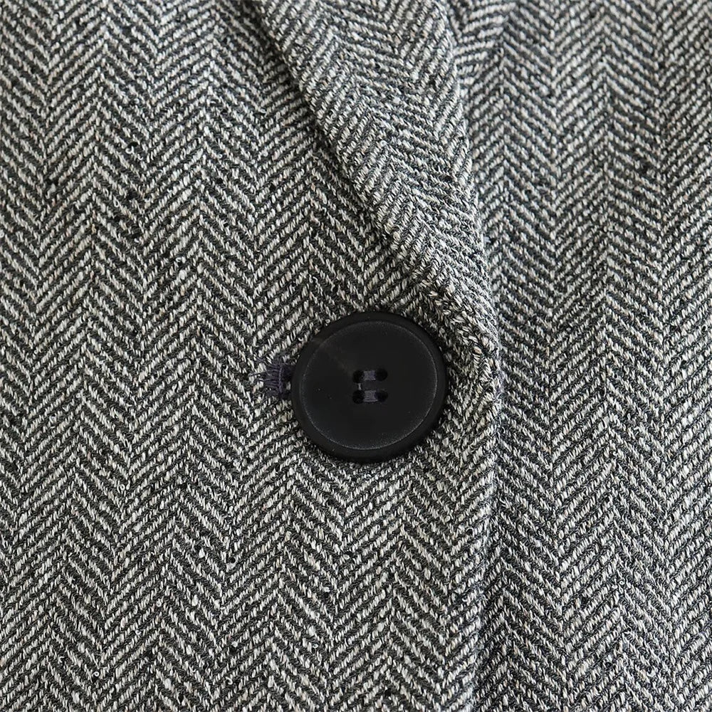 Women’s Herringbone Diagonal Suit Jacket Casual Long Pants