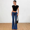 Women’s High Waist Denim Printing Bell-bottom Pants - Other