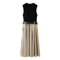 Women’s High Waist Pleated Dress with Belt