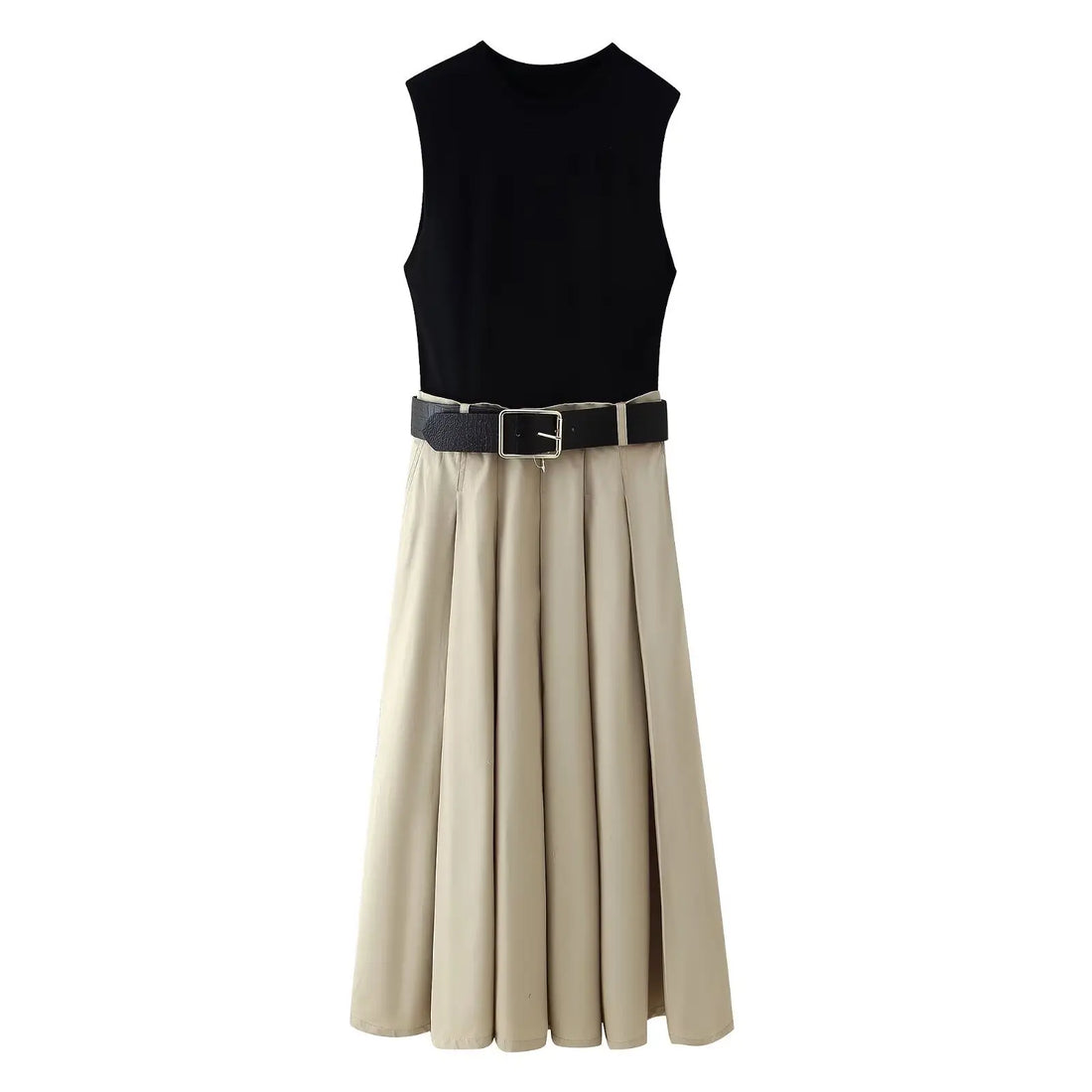 Women’s High Waist Pleated Dress with Belt - dress / XS