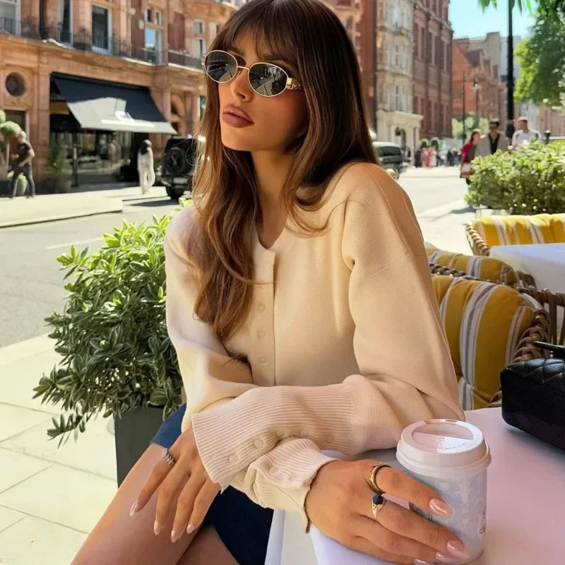 Women’s High Waist Round Neck Single Breasted Cardigan