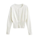 Women’s High Waist Round Neck Single Breasted Cardigan - WHITE / S