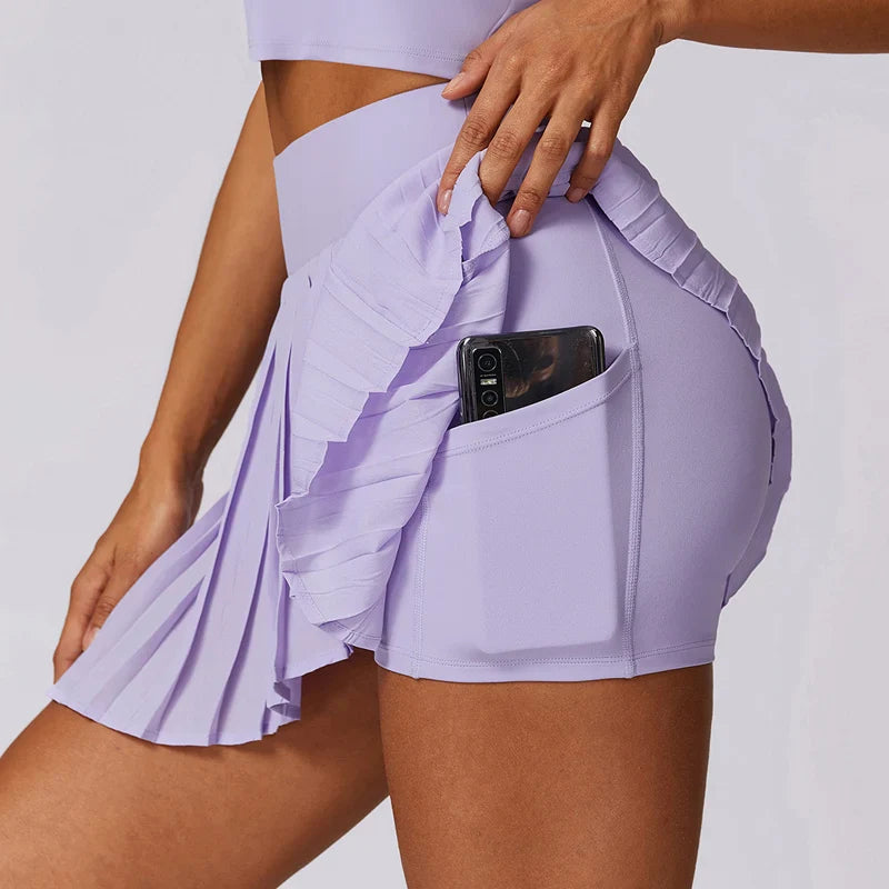 Women’s High Waisted Pleated Tennis Skirts - Purple / XL