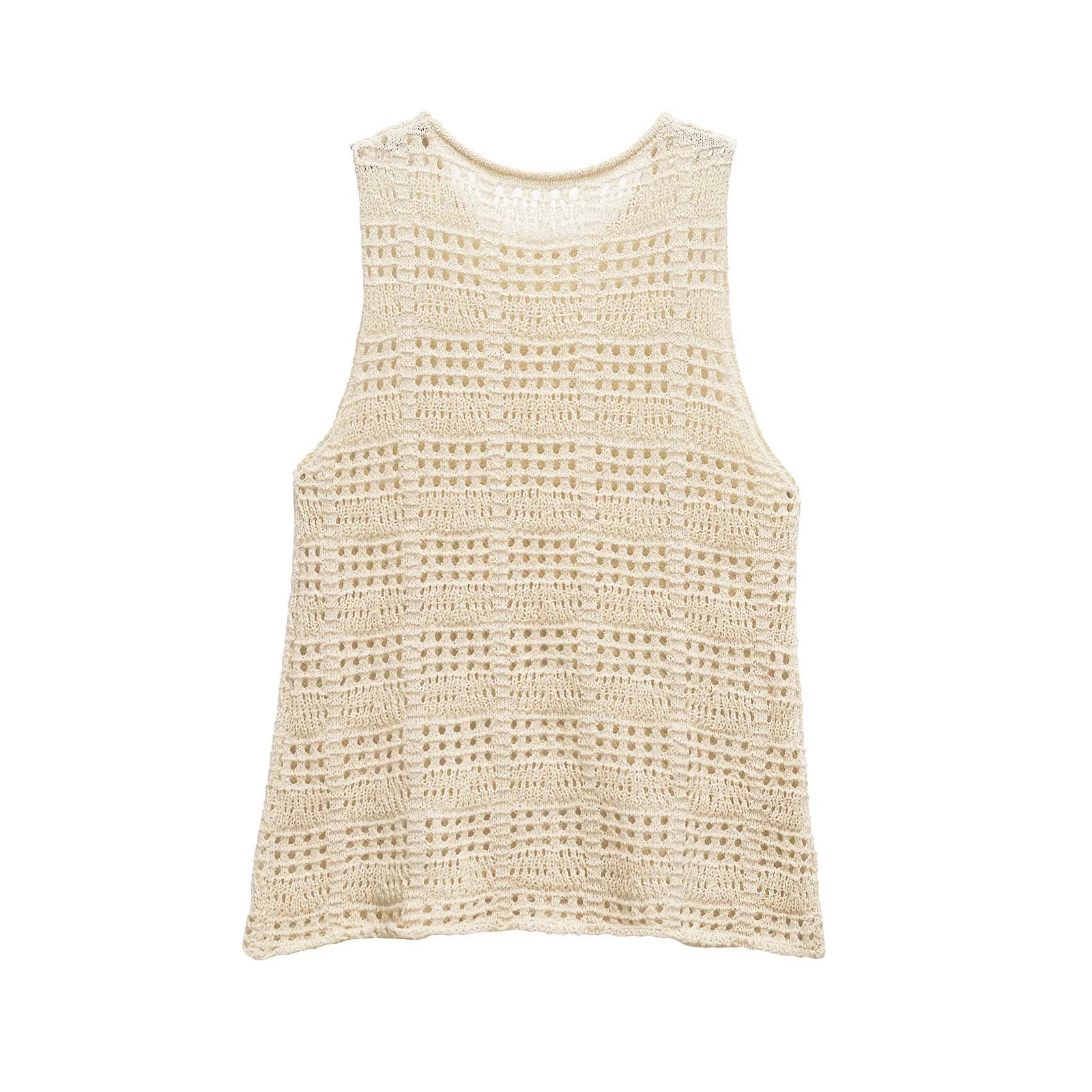 Women’s Hollow Knitted Vest Slim-fit Round Neck Sleeveless - Apricot vest / L