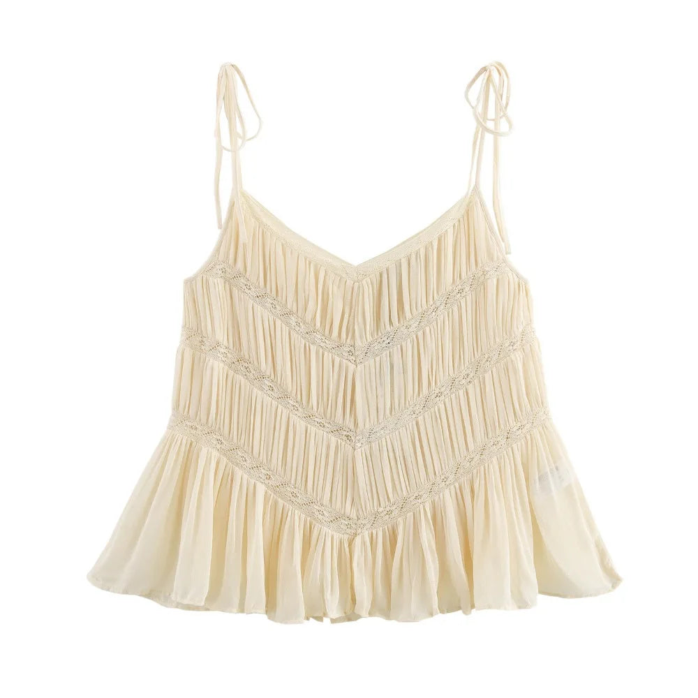 Women’s Hollow Strap Top Lace-up - Beige top / M