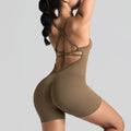 Women’s Jumpsuit Hollow Out Suspender Bodysuit - Light coffee / L