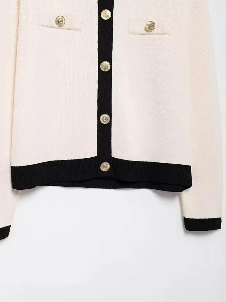 Women’s Knitted Cardigan Sweater with Golden Buttons O-Neck, - Other