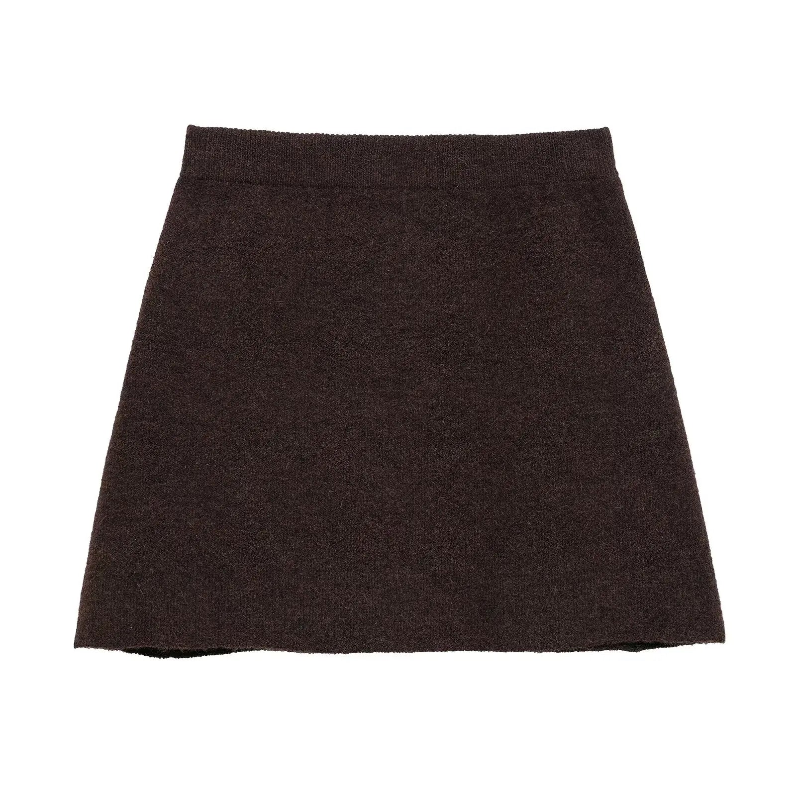 Women’s Knitted Set with Gold Buckle Decoration Long Sleeve Top Side Stitching Decorative Skirt