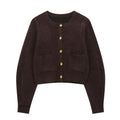 Women’s Knitted Set with Gold Buckle Decoration Long Sleeve Top Side Stitching Decorative Skirt - brown 2 / L