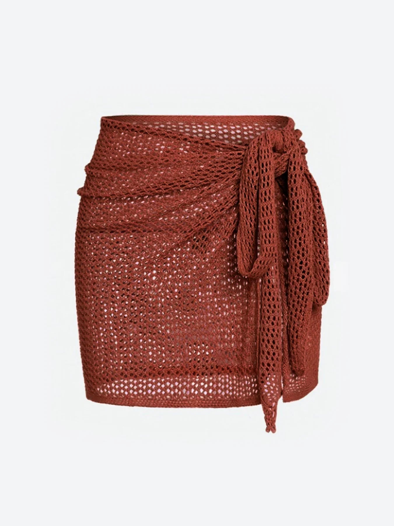 Women’s Knitted Short Skirt with Hollow Straps and Slit Beach Cover Up - Coffee / M
