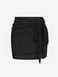Women’s Knitted Short Skirt with Hollow Straps and Slit Beach Cover Up - black / M