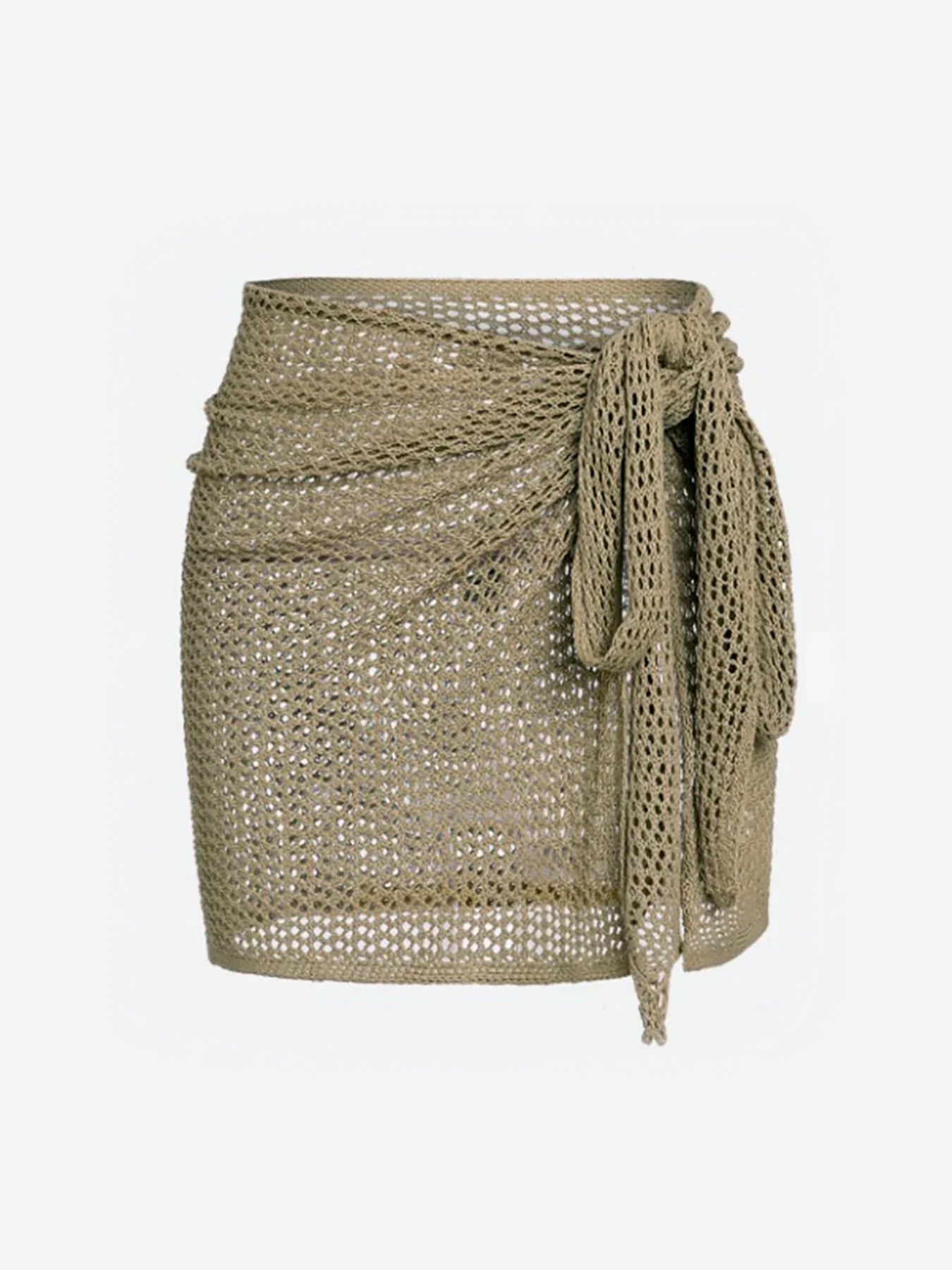 Women’s Knitted Short Skirt with Hollow Straps and Slit Beach Cover Up - army green / L