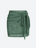 Women’s Knitted Short Skirt with Hollow Straps and Slit Beach Cover Up - Dark Green / M