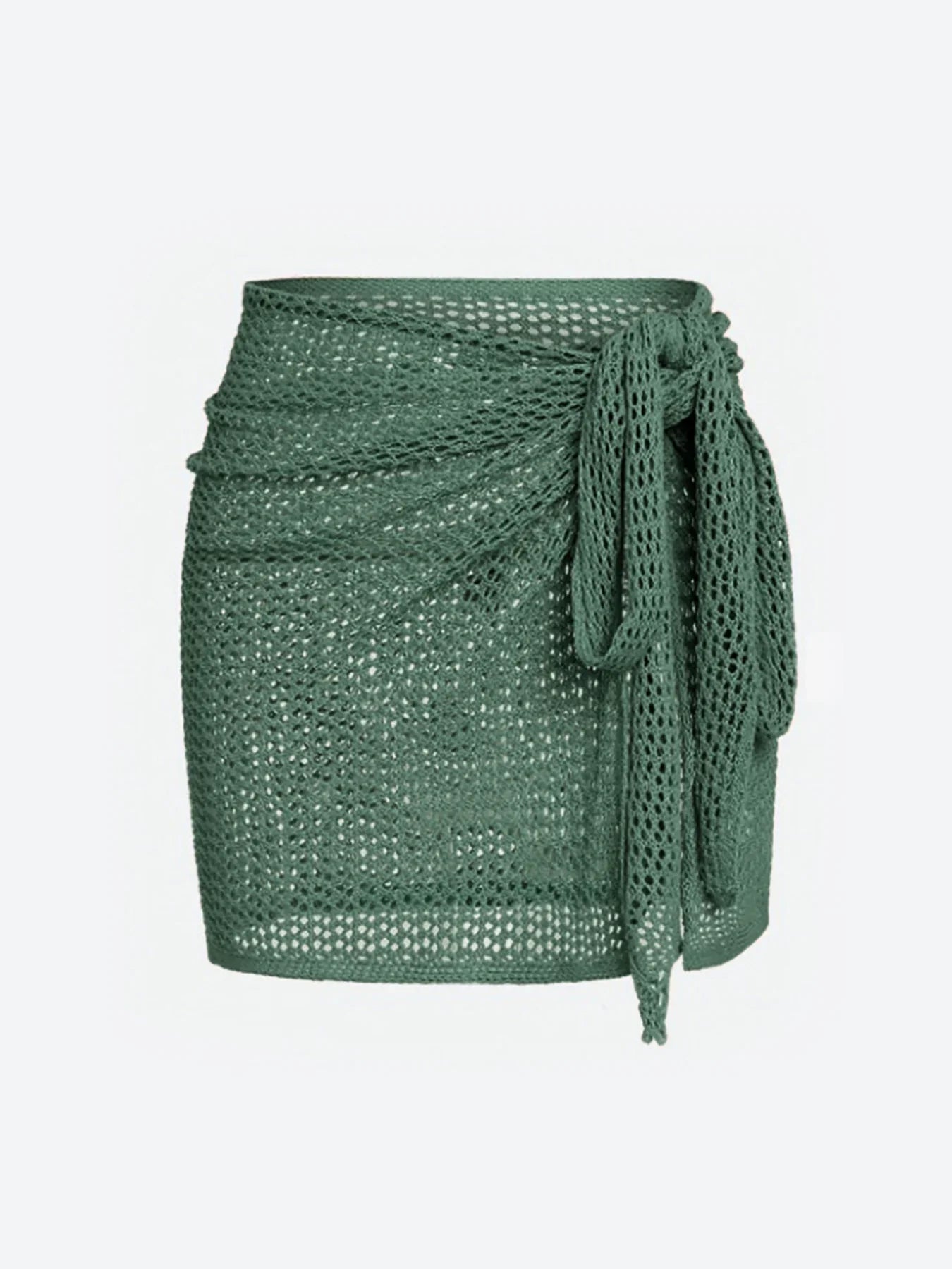 Women’s Knitted Short Skirt with Hollow Straps and Slit Beach Cover Up - Dark Green / M
