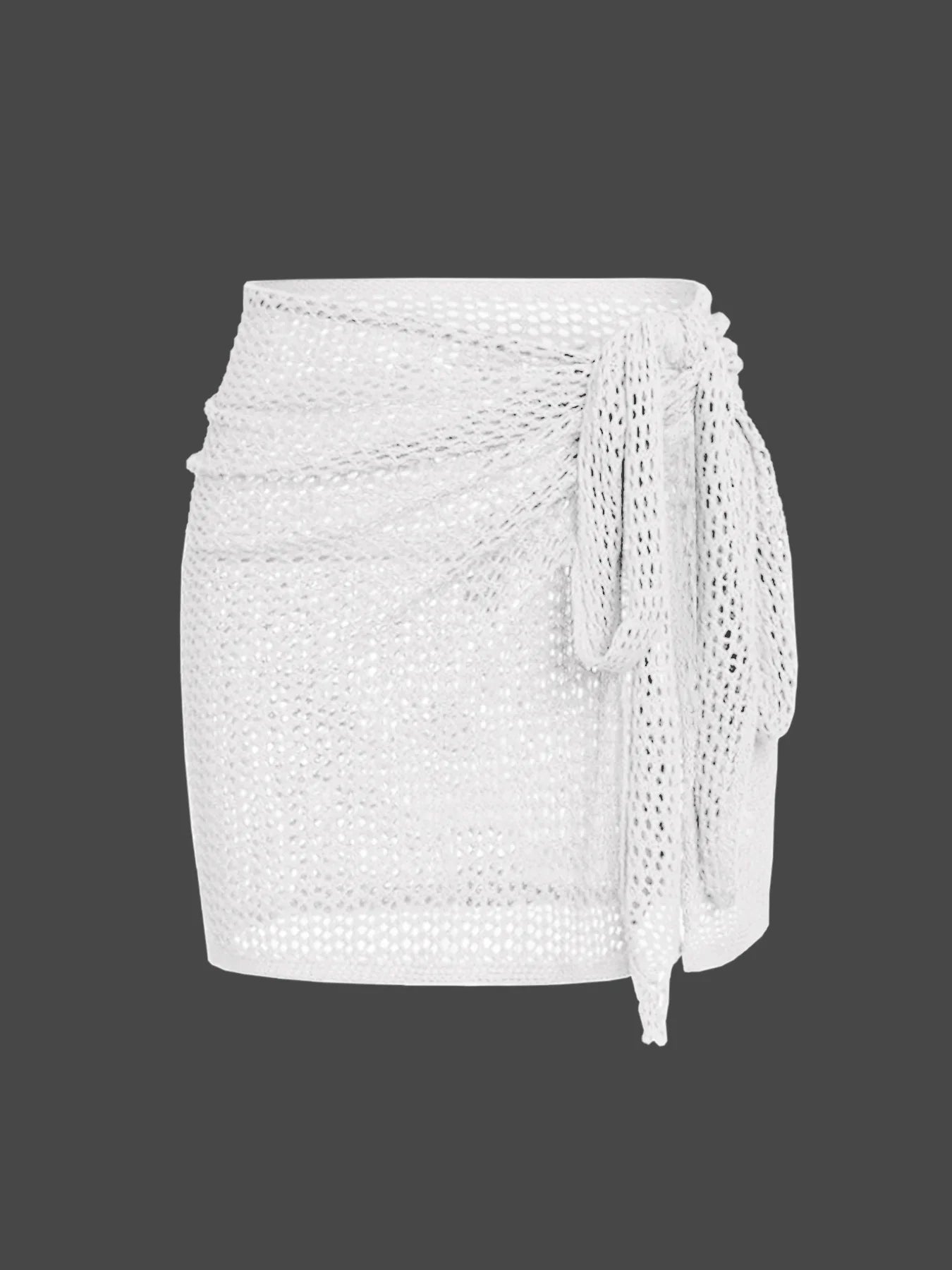 Women’s Knitted Short Skirt with Hollow Straps and Slit Beach Cover Up - WHITE / S