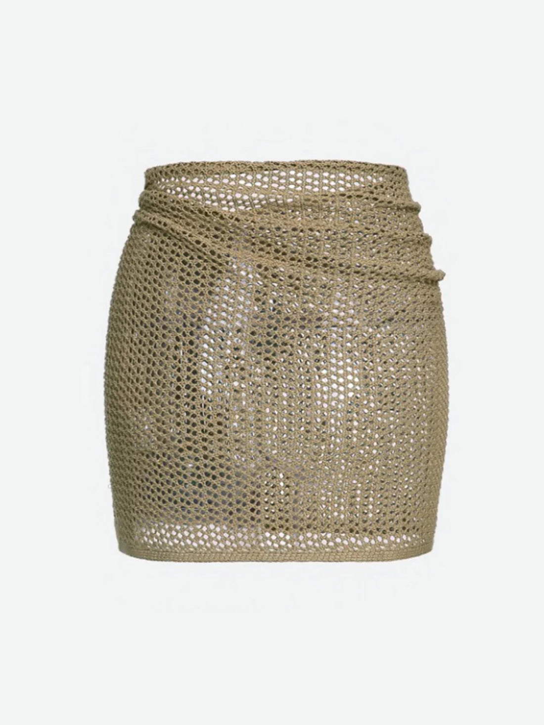 Women’s Knitted Short Skirt with Hollow Straps and Slit Beach Cover Up - army green / L