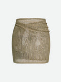 Women’s Knitted Short Skirt with Hollow Straps and Slit Beach Cover Up