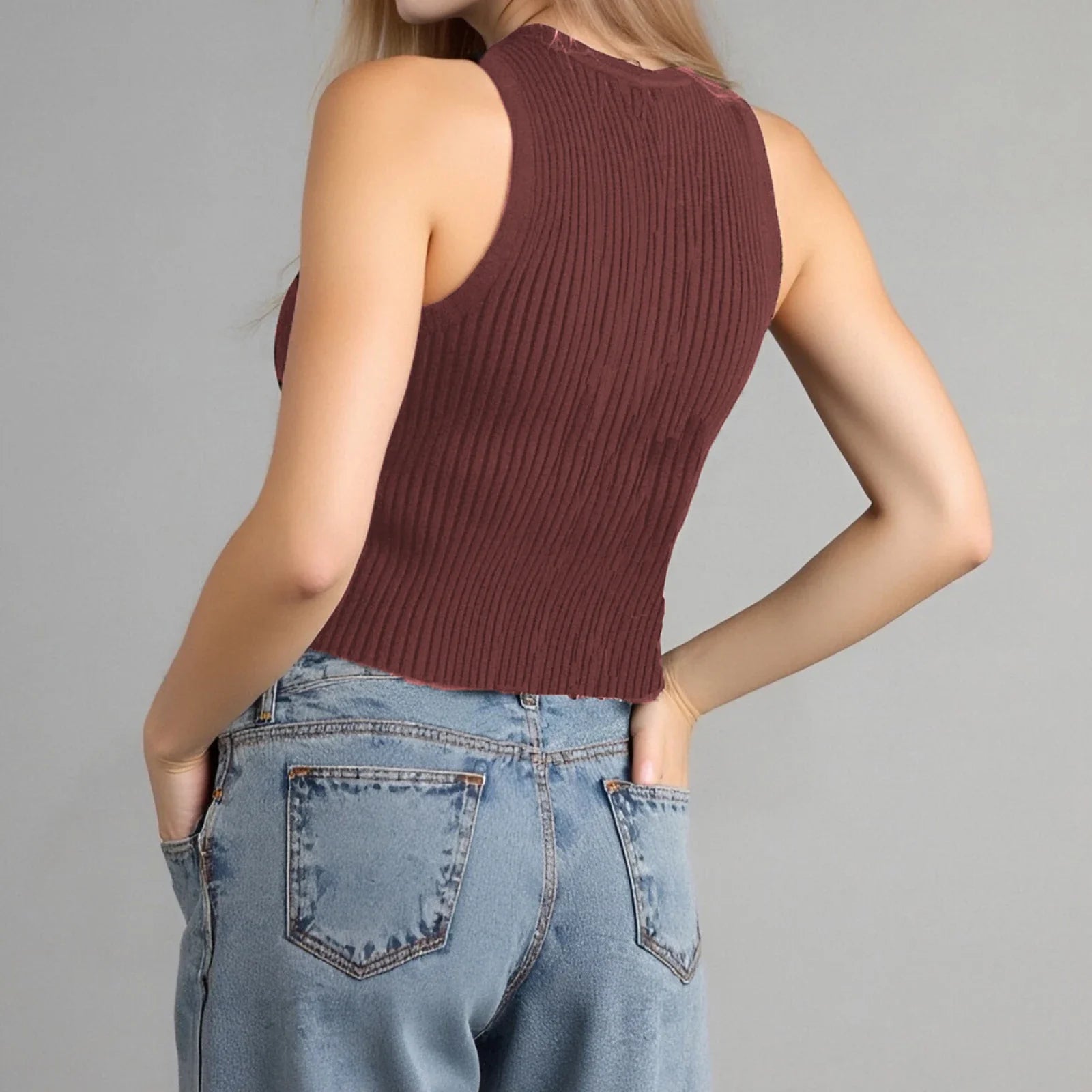 Women’s Knitted Vest Basic Sleeveless Round Neck Top