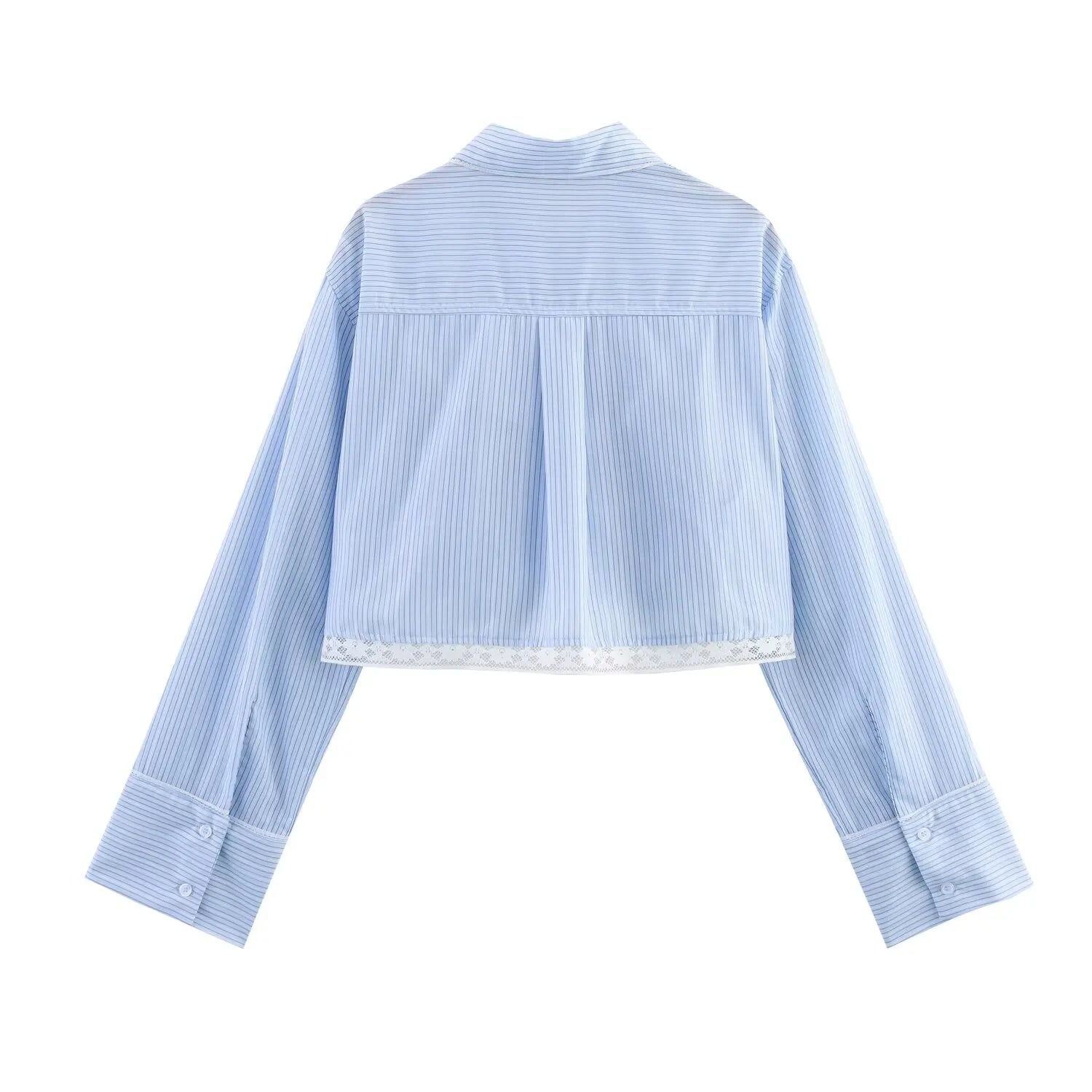 Women’s Lace Detail Striped Short Shirt Fluffy Mid Waist Skirt Pants Set