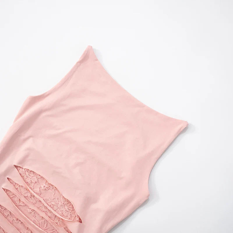 Women’S Lace Patchwork Hollow Out See-Through Sleeveless Round Neck Dress