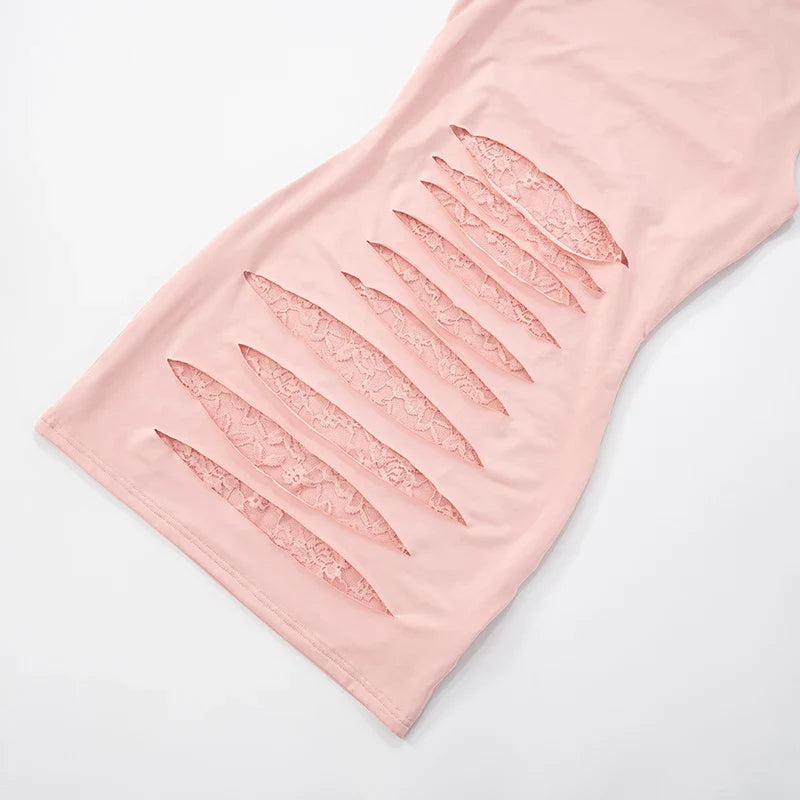 Women’S Lace Patchwork Hollow Out See-Through Sleeveless Round Neck Dress