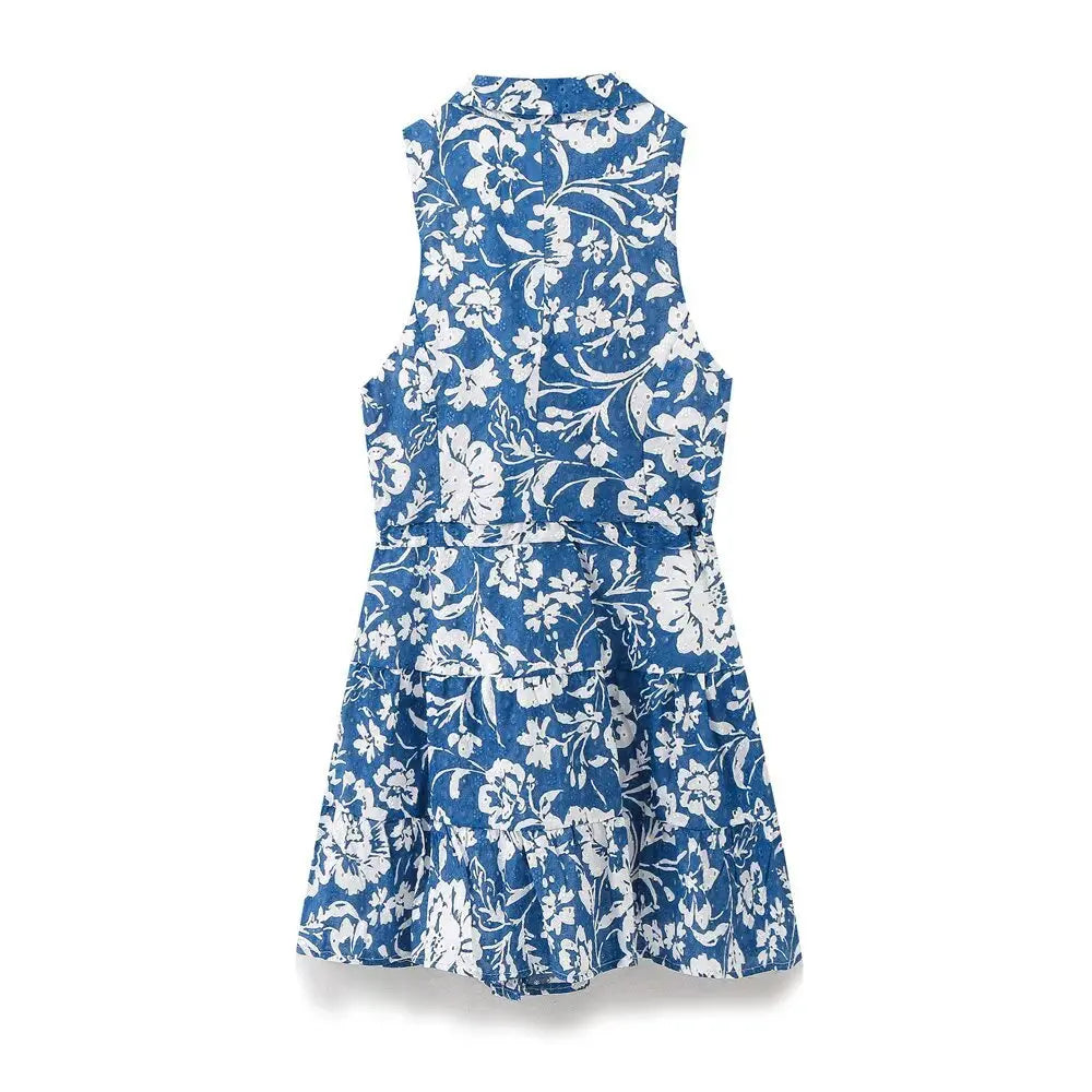 Women’s Lace-up Floral Print Mini Dress - Printed dress / M