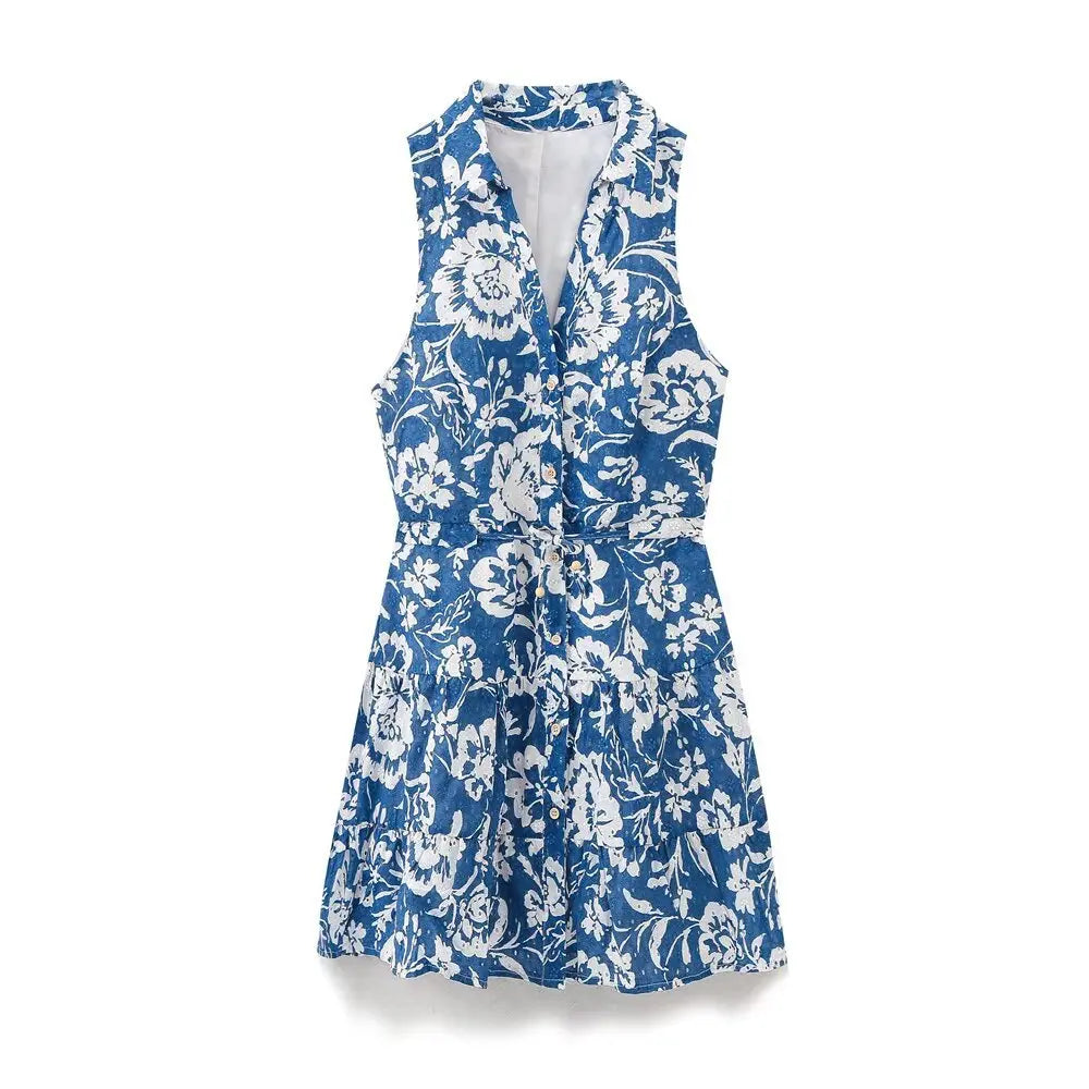 Women’s Lace-up Floral Print Mini Dress - Printed dress / M