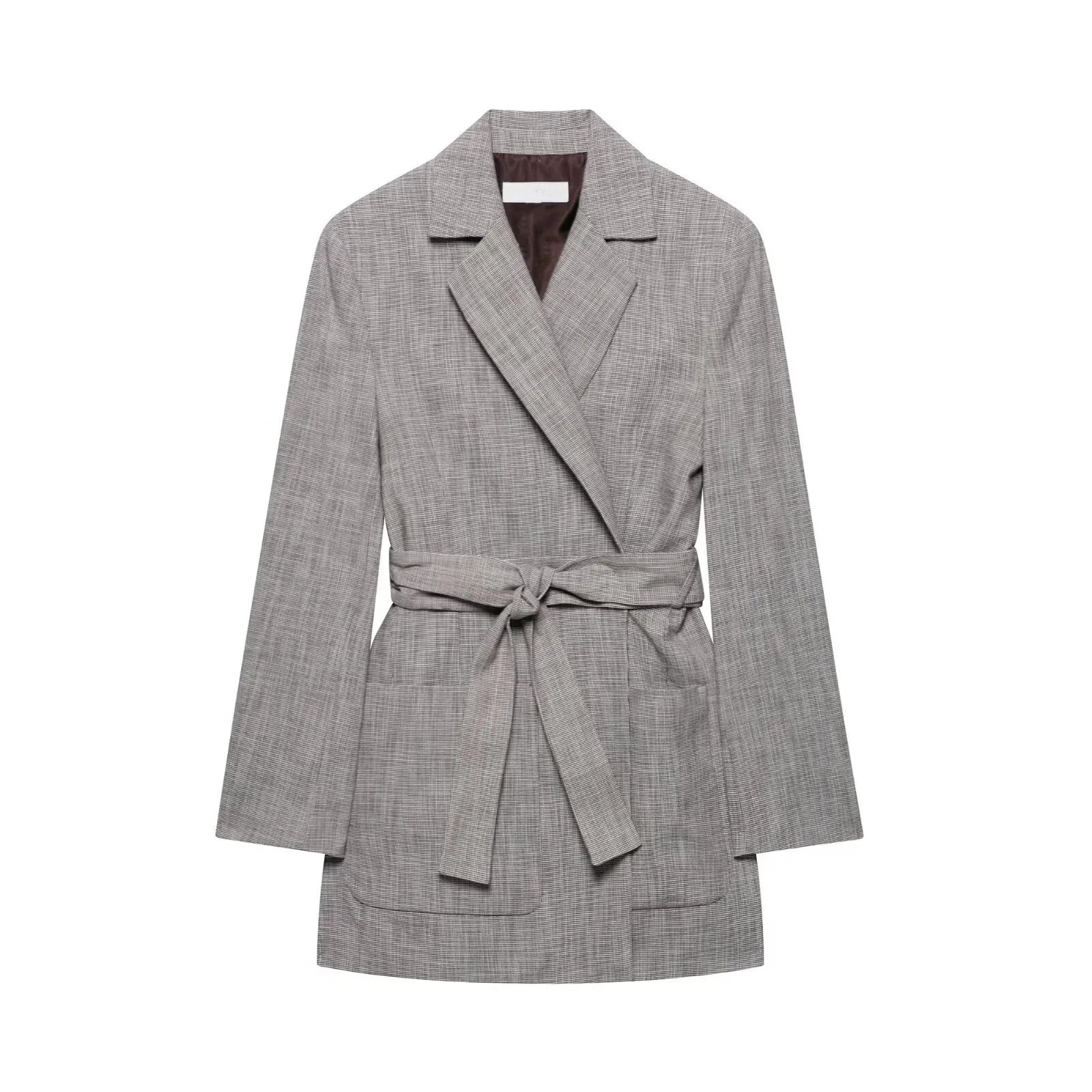 Women’s Lace-up Loose Blazer Shorts Set - Grey coat / XS