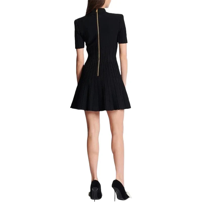 Women’s Lapel Beaded Button Short-sleeved Jumpsuit