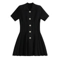 Women’s Lapel Beaded Button Short-sleeved Jumpsuit - Black / S