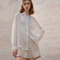Women’s Lapel Long-Sleeved White Casual Loose Blouse