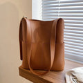 Women’s Leather Shoulder Bucket Bag - Brown