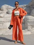 Women’s Long Sleeve Cardigan Two-Piece Set Casual Suit - Orange Red / L - electronic accessories