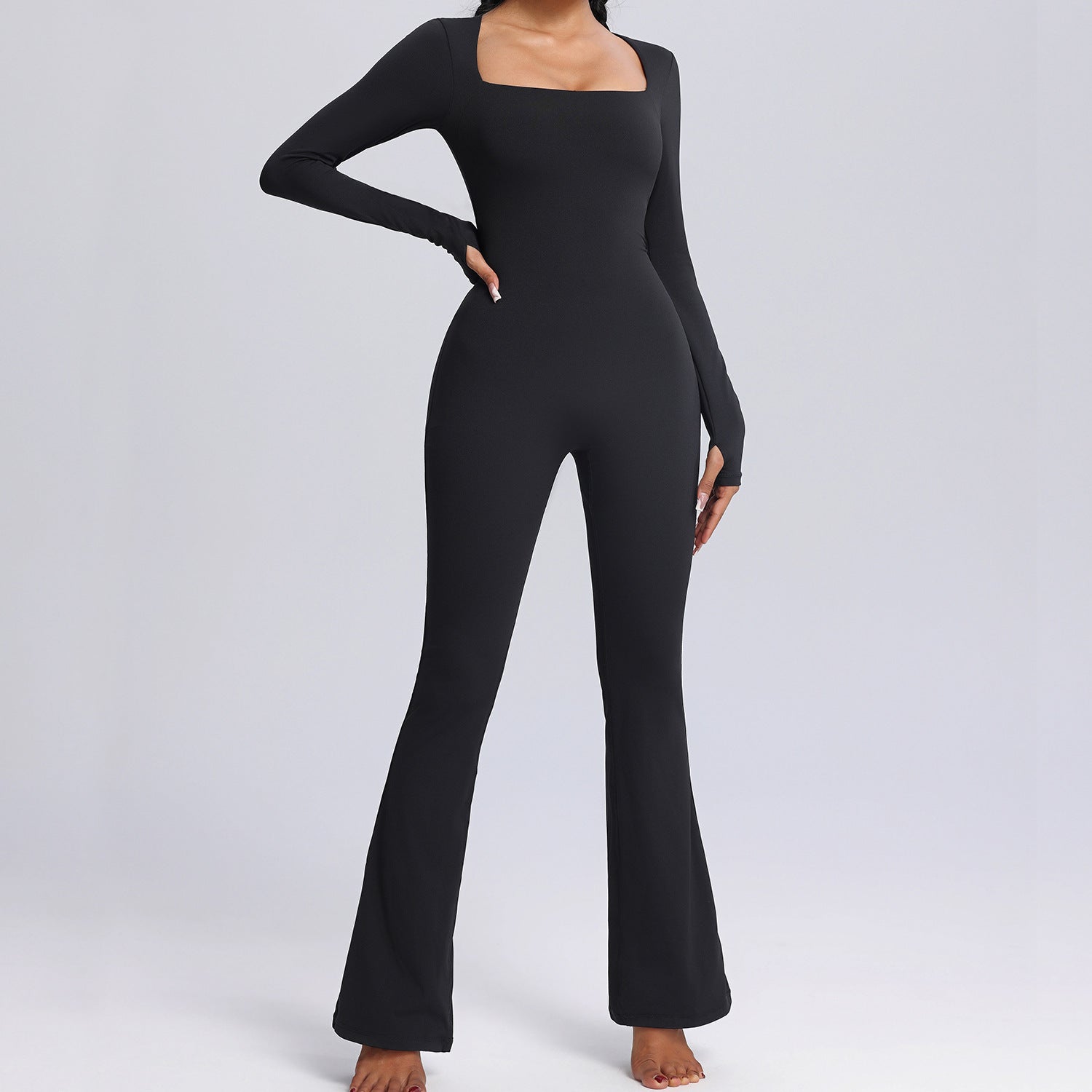 Women’s Long Sleeve Yoga Jumpsuit High Elastic Breathability - Black / L - Other